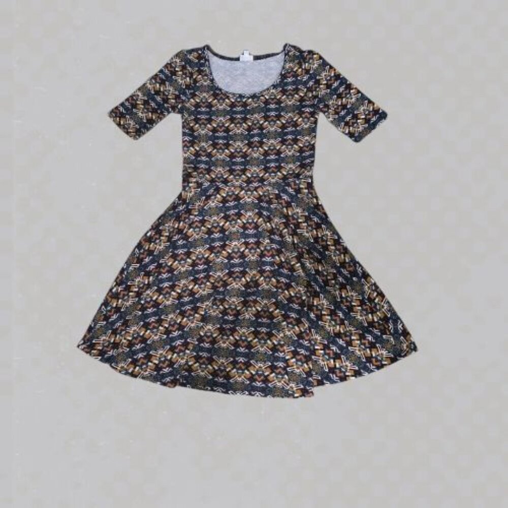 LuLaRoe Yellow and Blue Fit and Flare Midi Dress